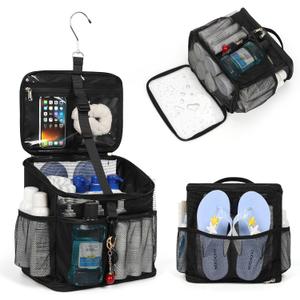 CUBETASTIC Shower Caddy Portable Mesh Shower Tote for Bathroom, Gym, Travel, Camping - Quick Dry Hanging Organizer Toiletry Bag with Handle for College Dorm Room, Men & Women (A# Black, 9.8") (Large10.6"L  7.0"W  11.4"H)