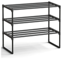 SONGMICS Shoe Rack, 3-Tier Shoe Organizer, Metal Storage Shelf, Upright or Upside Down, for 8-12 Pairs, Stackable, for Entryway, 11.8 x 26.8 x 21.7 Inches, Black ULSA203B01