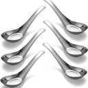 Soup Spoons Stainless Steel Dinner Spoons Set of 6 Chinese Soup Spoon Mirror Polished Asian Soup Spoons for Bouillon Dessert Cereal Thai Miso Ramen (Medium)