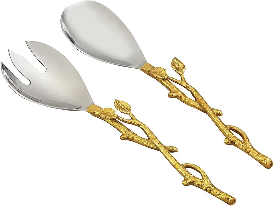 Golden Vine Salad Server Set, 12-Inch, Silver Gold
