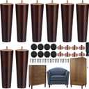 TURSTIN 8 Pieces Furniture Legs 8 Inches Round Solid Wood Furniture Feet Couch Legs Sofa Legs Replacement Legs for Armchair, Cabinet, Chair, Dresser or Home DIY Projects, Brown