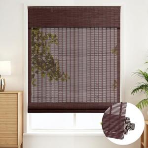 SEEYE Cordless Roman Shades - Natural Bamboo Blinds for Indoor Windows, Roll Up Blind Light Filtering Shade for Home, Doors, UV Resistant & Easy to Install, 42" W x 64" H, Brown