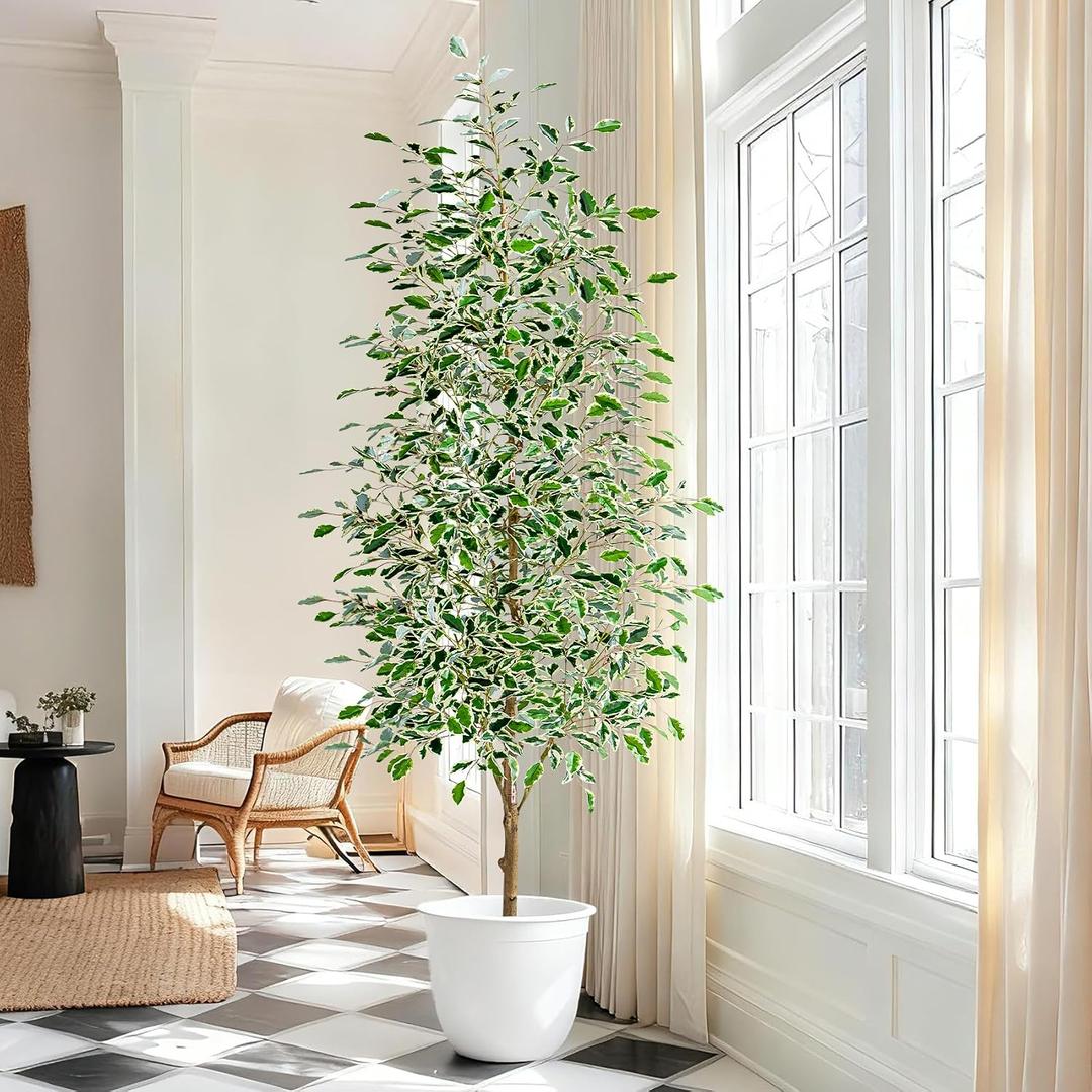 Bailikang 7FT Artificial Ficus Trees Indoor Faux Trees Indoor Fake Floor Plants Tall Artificial Tree with White Pot Faux Tree Fake Indoor Tree Silk Plants Artificial Trees for Home Decor Indoor