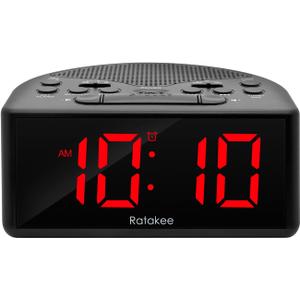 Digital Alarm Clock Radio for Bedroom with AM/FM Radio, Earphone Port, Easy to Read 1.4 LED Digits, Presets, Sleep Timer, Dimmer, Snooze and Battery Backup