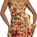 RoseSeek Women's Tropical Print Wrap Dress Sleeveless Vacation Dresses, Yellow Floral (XS)