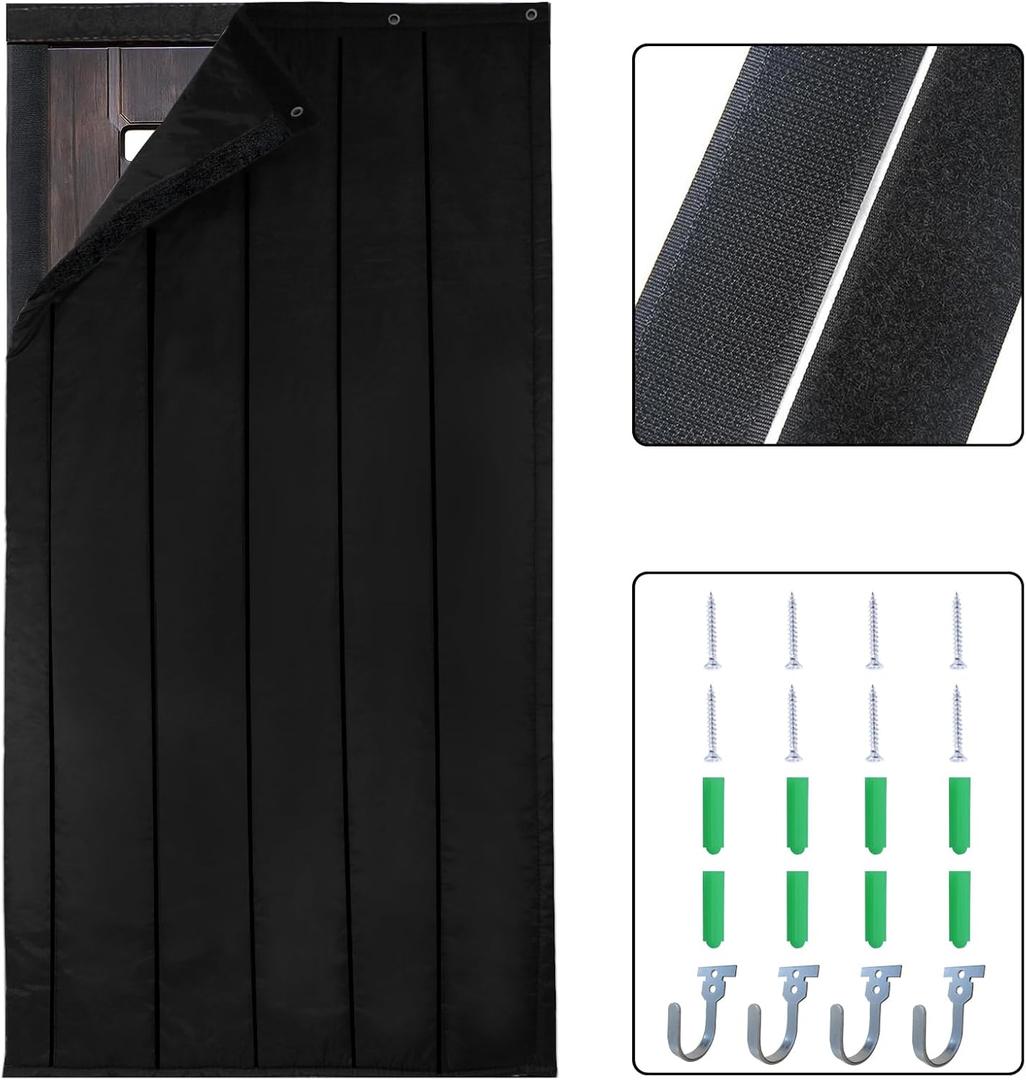 TroyStudio Thick Door Soundproofing Blanket, 37.5 x 86.6 x 0.8 inches Heavy Window Sound Barrier Sheet, Home Acoustic Dampening Curtain Divider, Wall Noise Blocker for Bedroom Music Recording Studio, M, 1×Hook-Loop