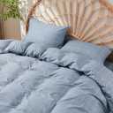 JELLYMONI 100% Natural Cotton 3pcs Plaid Duvet Cover Sets, Checkered Full Comforter Cover, 1 Duvet Cover and 2 Pillow Cases with Zipper Closure & Corner Ties, Grayish Blue