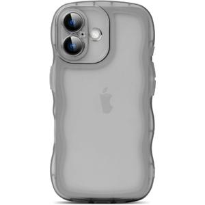 2 x Compatible with iPhone 16 Plus Case 6.7" 2024, Cute Kawaii Curly Wave Frame Shape Soft Silicone Shockproof Protective Phone Cover for Women Girls, Clear/Black