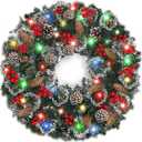 30 Inch Super Large Thick Christmas Wreath for Front Door with 100 Lights Timer Realistic Feel 311 Tips 28 Pinecone 110 Red Berry Battery Operated Outdoor Christmas Wreath Xmas Door Decor