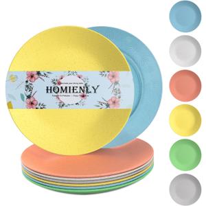 Homienly Wheat Straw Plates Set of 6-9 inch Reusable Unbreakable Microwave Safe Plates for Dessert, Camping, RV, Outdoors, Patio, Kitchen Essentials (Macaron Series) (8.8 IN KIDS SIZE)
