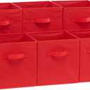 Amazon Basics Cube Organizer Storage Bins Handles, Collapsible Fabric, Pack of 6, 10.5"x10.5"x11", Red