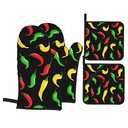 Hot Chili Peppers Oven Mitts and Pot Holders Set of 4, Oven Mittens and Potholders Heat Resistant Gloves for Kitchen Cooking Baking Grilling BBQ