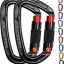 Auto Locking Carabiner Clips - 28KN (6172lbs) Heavy Duty Caribeaners, Large Carabiner Clip for KeychainsHammockCamping, Gym, Hiking, Outdoor Dog Leash (2 Black+Red)