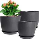 10/9/8 inch Medium Plant Pots, 3 Pack Modern Decorative Plastic Planters with Drainage Holes and Saucers, Flower Pots for Indoor Outdoor Plants, Black (10"+9"+8", Black)