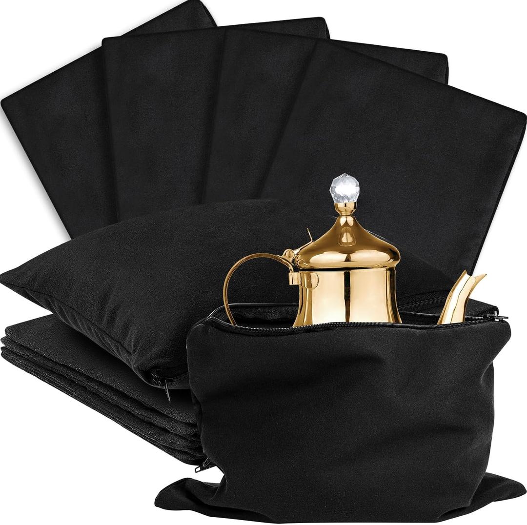 Sanwuta 8 Pcs Zippered Silver Storage Bags Anti Tarnish Silver Pouches Keeper Jewelry Storage Protector Bags(9 x 12 Inch,Black)