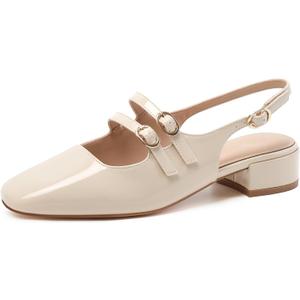 Mostrin Mary Jane Shoes Women Slingback Chunky Low Heels for Women Closed Rounded Toe Ankle Strap Pumps Daily Wedding Party Dress Shoes, Size 6