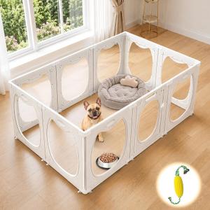 Clear Acrylic Dog Playpen Indoor with Toy & Door (24" H, 10 Panels, White)