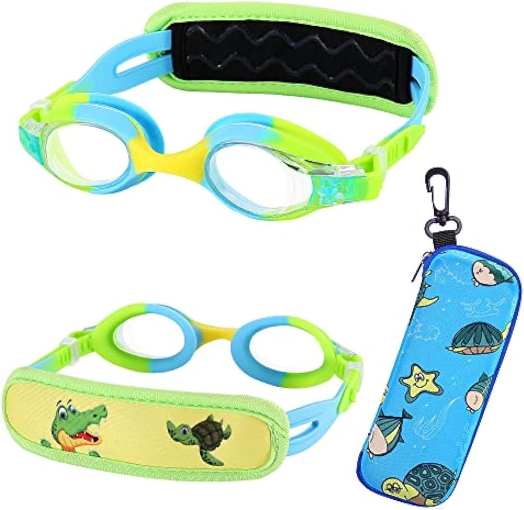 Kids Swim Goggles Age 2-6, Toddler Goggles No Hair Pull,Child Goggles Padded HeadBand (1pk Kids -Yellow Croc)