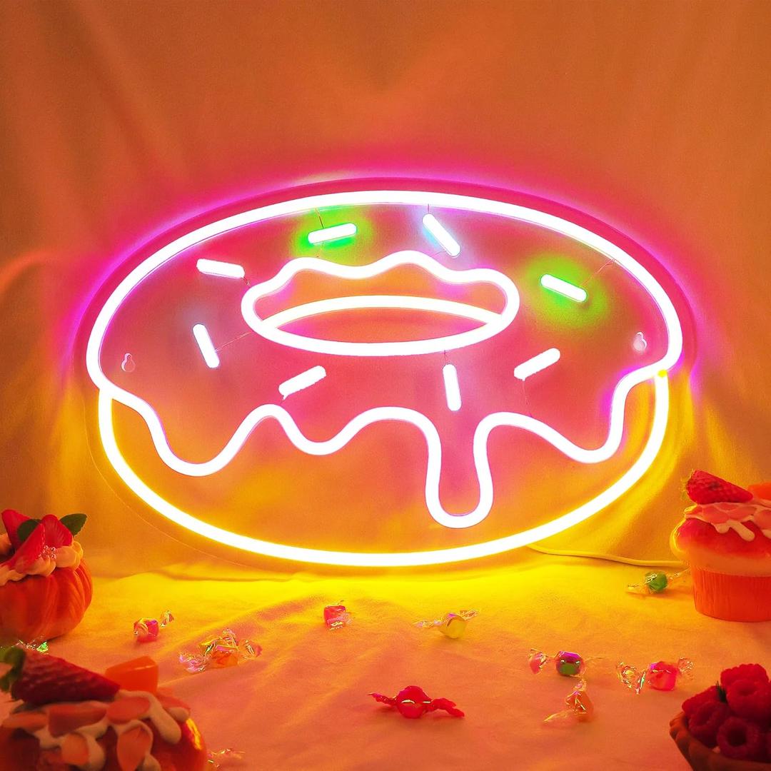 Lampeez Donut Neon Signs, Dimmable LED Donut Sign for Snack Bar Decor, Wall Decoration Gifts for Bakery Dessert Cake Shop Restaurant Beach Stores