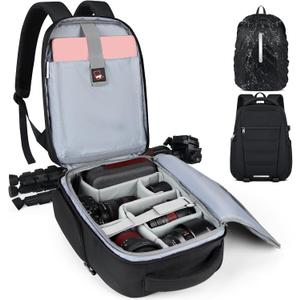 SDYSM Camera Bag Backpack Professional for DSLR SLR Mirrorless Camera Waterproof Laptop Back Pack 14 Inch with Rain Cover Anti Theft Travel Case Large Capacity Photography Backpack Black