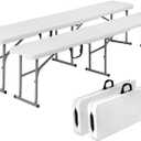 Byliable Folding Bench 6 Foot, Plastic Foldable Bench Seat with Handle, Portable Picnic Party Camping Dining Seat, Garden Multipurpose Entertaining Activities, White, 2 Pack