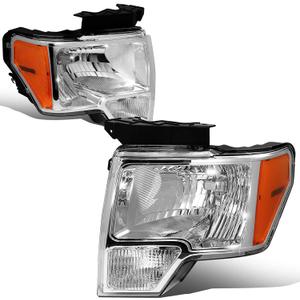 DNA MOTORING HL-OH-F1509-CH-AM Chrome Amber Headlights Replacement Compatible with 09-14 F-150