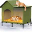 Heated Outdoor Cat House  Weatherproof Winter Shelter for Stray & Outdoor Cats, Insulated & Elevated Design for Porch, Yard, Barn or Garage, Easy Assembly Warm Cat Shelter