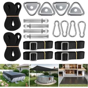 Fixed Component Kit for SIHAIAN Rectangular Pool Cover, Combination of Both Can be Used to In-ground Pool, Canopy, Round Pool, Backyard Shade, Hot Tub. Overhead Shade