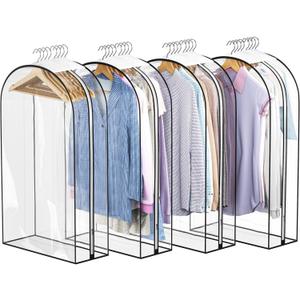 Liuoud Clear Garment Bags for Hanging Clothes 10 Gusseted, Suit Bags for Closet Storage, Hanging Plastic Clothes Cover for Coat, Dress, Fur, Shirt, 4 Pack, 40 Long