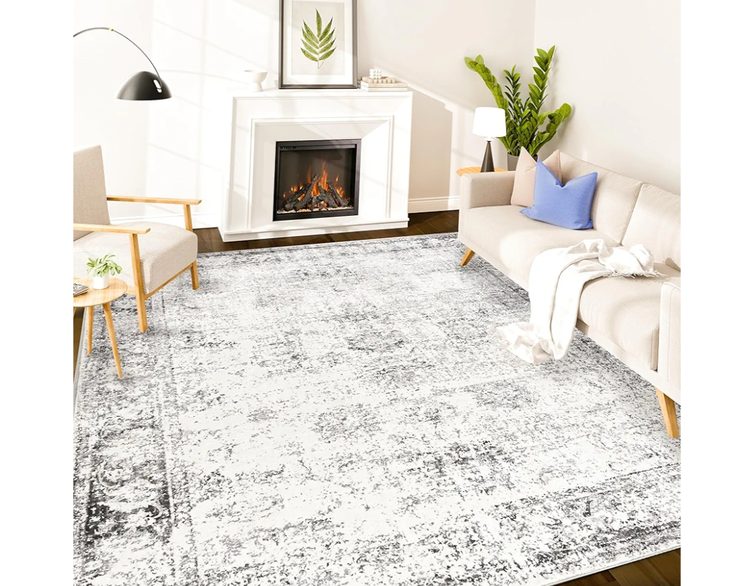 Istana 6x9 Area Rugs - White Cream/Grey Rugs for Living Room - Luxurious Silk's Soft Touch Living Room Rug - Elegant Non Slip Area Rug