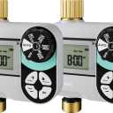 QUOBAS Brass Sprinkler Timer 2 Pack, Programmable Water Hose Timer for Garden Hose Faucet with Waterproof HD Screen, Rain Delay/Manual/Automatic Irrigation Watering System for Garden, Lawn, Yard