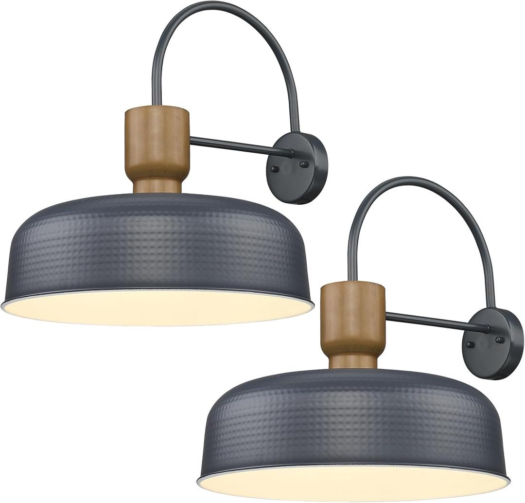 Darkaway Large Barn Light Fixtures 18inch Dome Wall Lamps Sconces with Hammered Metal Shade, Blue Gooseneck Lighting for Outdoor Indoor Patio Porch Hallway Garage Lights, 2 Pack