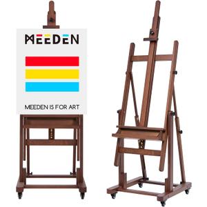 MEEDEN Extra Large H-Frame Studio Easel - Solid Beech Wooden Artist Professional Heavy-Duty Easel, Painting Art Easel Stand with 4 Premium Locking Silent Caster Wheels, Hold Max 82", Walnut