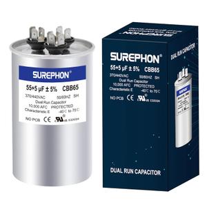 55+5 uF 55/5 MFD 5% 370V/440VAC Dual Run Start Capacitor CBB65 Works for AC Unit Fan Motor Start or Heat Pump or Condenser Straight Cool