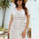 VIMPUNEC Swimsuit Coverup for Women Lace Eyelet Bathing Suit Cover Up Summer Casual Beach Dresses