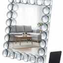 9.45 x 7.09 Inch Vanity Table Mirror Bubble Crystal Framed Desk Makeup Mirror Beaded Standing Room Decor for Dressing Tabletop Living Room Bedroom Office Home