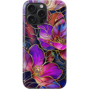 for iPhone 16 Pro Case - Wireless Charging Compatible - Dual-Layer Hard Shell + Silicone Cover - Shockproof Protective Phone Case with Stylish Designs for Women - Blooming Purple Flowers