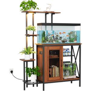 20-29 Gallon Fish Tank Stand with Plant Shelf, 2-in-1 Walnut Aquarium Stand