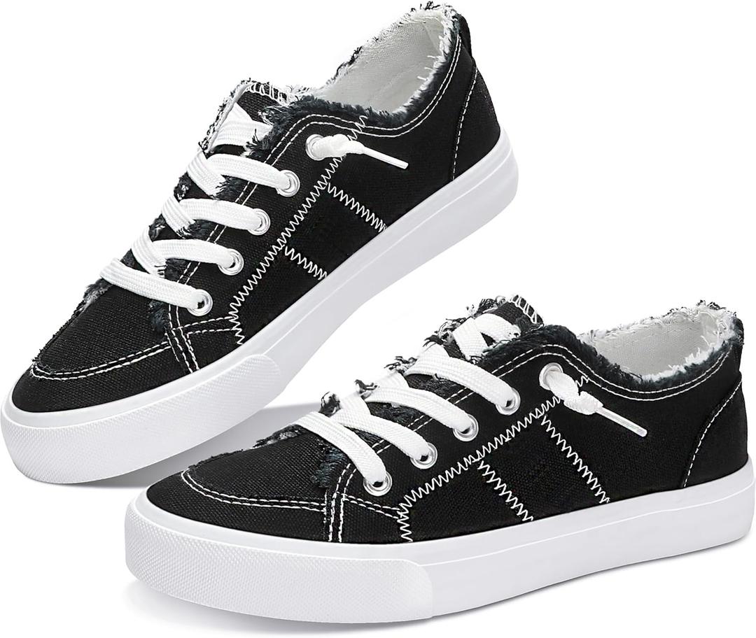 Obtaom Women's Play Fashion Sneaker White Color Washed and Leopard Canvas Slip on Shoes (6, Black Waltz Night Canvas)