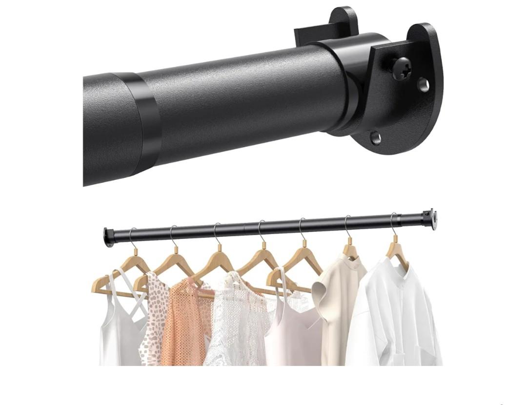 Closet Rods for Hanging Clothes, 17 to 84 Inches Stepless Adjustable Metal Closet Rod, 1.3 Inches Heavy Duty Clothes Hanging Rod for Closet Wardrobes Laundry RV, Black