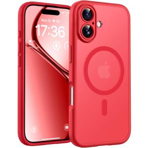 TOCOL for 17 Case, Full Camera Protection, Built-in Magnetic Ring, Compatible with Magsafe Charger, Drop Protection, Translucent Matte Phone Case for Phone 17 6.3 inch (Red)