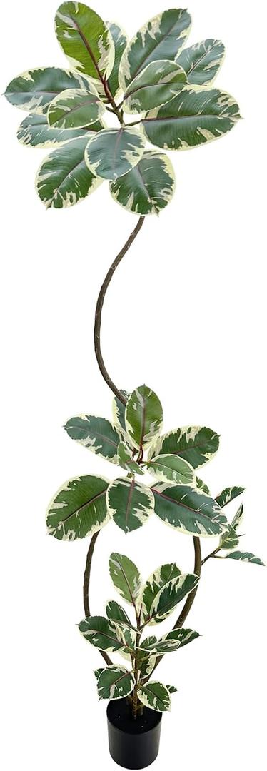 Artificial Variegated Rubber Tree 6.5FT, Potted Fake Floor Plant,Tree Trunk that Can Be Bent at Will for Living Room, Office, Bedroom & Commercial Interior Decor