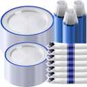 Goodluck 350 Piece Dark Blue Plastic Dinnerware Set for Party, Clear Disposable Plates for 50 Guests, Includes 100Plates, 50 Pre Rolled Napkins with Cutlery Set, 50 Cups, for Graduation, Birthday