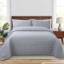 Quilt Queen Size Bedding Sets - 100% Cotton Lightweight Luxury Comforter Set, Full Size Stitching Bedspreads Coverlet with 2 Pillowcase Suit for All Season, Grey