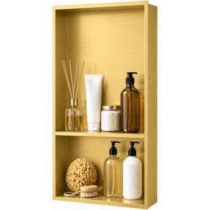 SaniteModar Stainless Steel Shower Niche 12" x 24" Brushed Gold 1/3Split | No Tile Needed, Recessed Bathroom Niche 2-Tier, Waterproof, Space-saving, Easy Setup, Built-in Storage for Bathroom, Kitchen