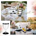 Jingmore 100 Pcs Black Plastic Cups 6oz Rimmed Wine Glasses Champagne Flutes Clear Toasting Glasses Mini Stemware for Wedding Bridal Shower Bachelorette Party