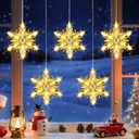 Christmas Snowflakes Window Lights, 5 Pack 60 LEDs Waterproof Hanging Battery Operated Christmas Decoration with Timer for Indoor Outdoor Xmas Home Winter Party Patio Bedroom Decor, Warm White