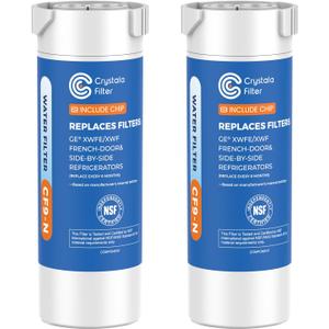 Crystala Filters Water Filter Compatible with XWFE (Built-in CHIP), Replacement for GE XWFE, XWF Refrigerator Water Filter Pack of 2