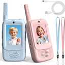 Rush Deer Video Walkie Talkies for Kids, 2 Pack Rechargeable Video Intercom Kids Walkies Talkies with HD Camera & Voice, Indoor Outdoor Games,Camping, Hiking for Boys Girls 314,Blue/Pink