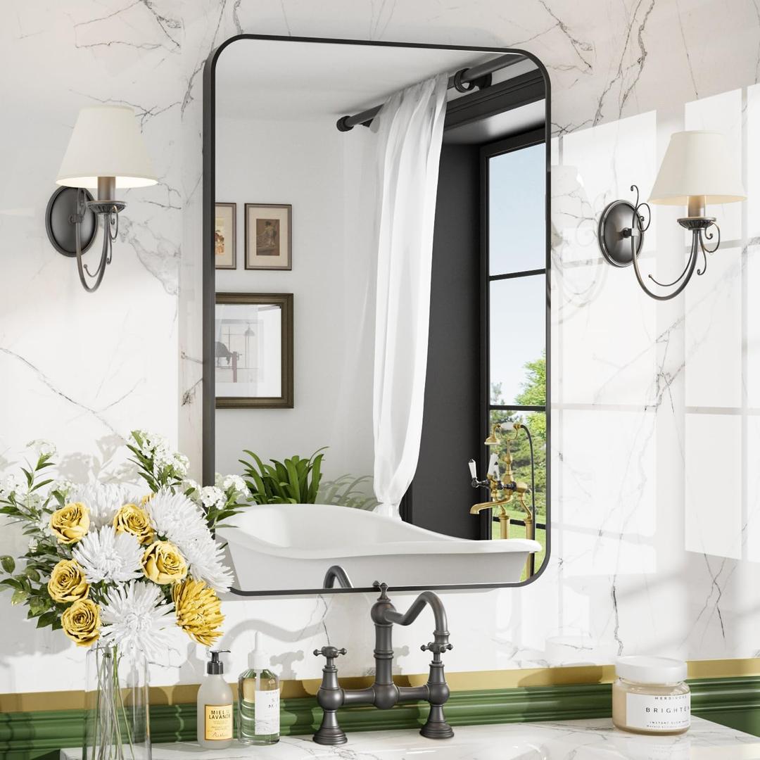 30"x36" Matte Black Bathroom Mirror, Rectangle Vanity Mirror for Over Sink